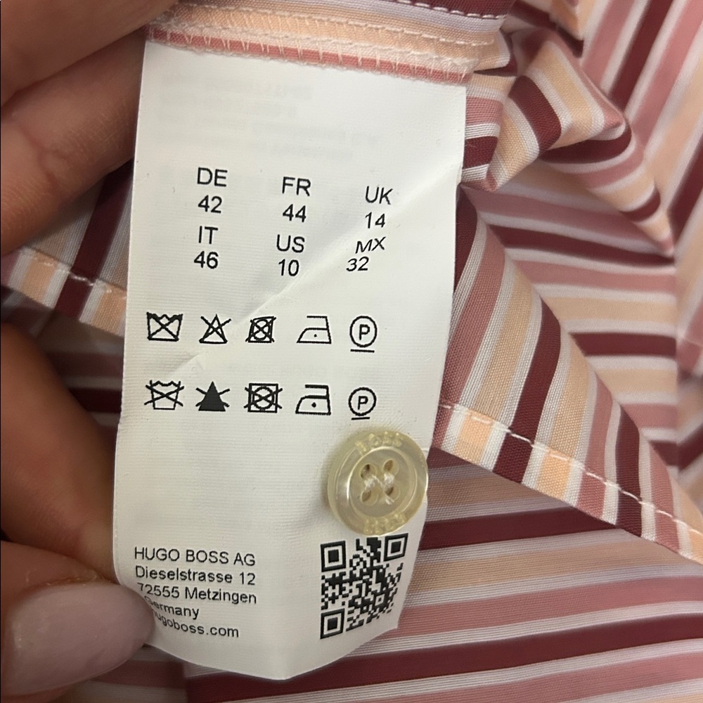 NWOT Hugo Boss Bateco Striped Long Sleeve Tie Front Oversized Tunic Shirt Sz 10 - Picture 15 of 16